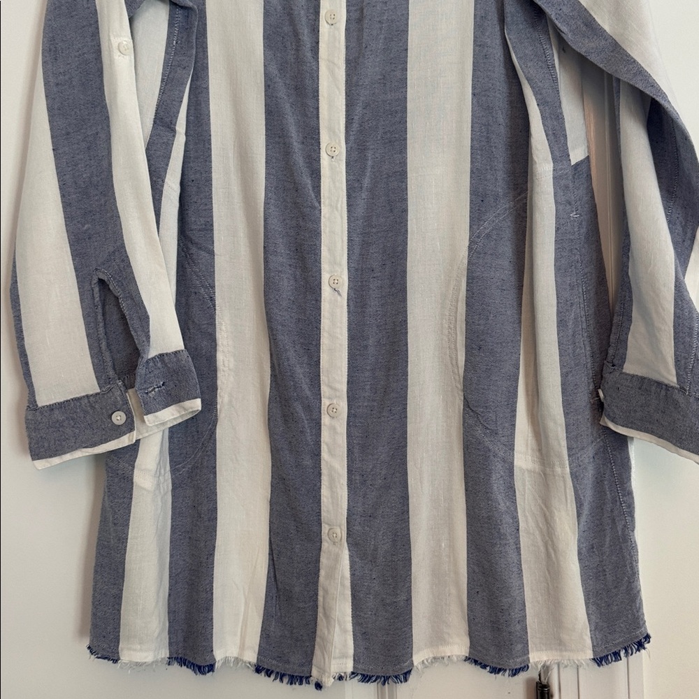 Tommy Bahama Beach Cover Up Navy and White Pockets Fringe M EUC - Picture 6 of 7